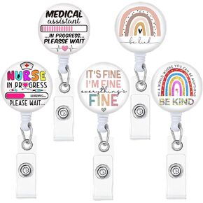 5pcs Badge Reels Holder Retractable with ID Clip for Nurse Name Tag Card Cute Nursing Doctor Teacher Student Medical MD Work Office