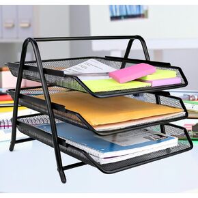 Greenco Letter Tray Desk Organizer, 3-Tier Mesh Paper Tray - Document, Letter, Office Paper Organizer for Desk - Paper Holder for Desk - Desk Tray -Desk Paper Organizer, Black