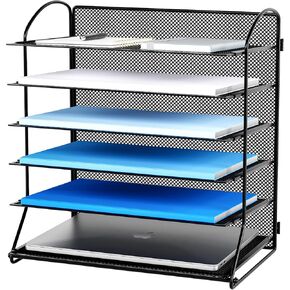 GDINDINFAN 6 طبقات من صينية الرسائل الورقية منظم ملفات شبكية لسطح المكتب، رف رف رسائل فارز الورق للمكتب أو المنزل، أسود in Kuwait