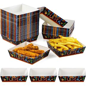 50 Pcs Cinco De Mayo Fiesta Paper Food Trays Party Decorations, Disposable Snack Trays Taco Holder Party Decorations for Popcorn Hot Dog Candy Salad Taco Theme Birthday