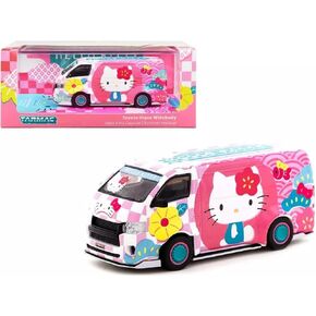 Hiace Widebody Van محرك اليد اليمنى وردي مع رسومات Hello Kitty Capsule Summer Festival Collab64 1/64 Diecast Model من Tarmac Works T64-038-HKSF in Kuwait