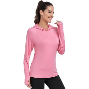 HISKYWIN Womens Long Sleeve Hoodie Shirts UPF 50+ Sun Protection Lightweight Running Pullover Athletic Tops with Thumb Hole