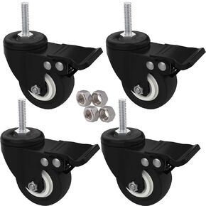 MySit 2" Casters with Brake Lock (Threaded Stem Bolt M10x25), Heavy Duty Swivel Stem Brake Caster Wheels with Hardwares Nuts for Shopping Carts Trolley - Pack of 4