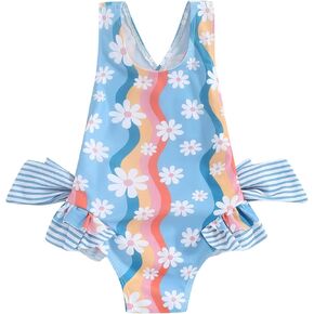 Kids Toddler Baby Girl One Piece Swimsuit Ruffle Bowknot Sleeveless Swimwear Cute Floral Beach Summer Bathing Suit