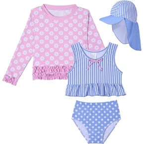 Lilian & Gema 4-Piece Baby Toddler Girl Swimsuit Set - Tankini & Rash Guard Girls Bathing Suit with UPF 50+ Sun Protection