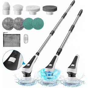 Electric Spin Scrubber,Cordless Cleaning Brush with Power Display Screen,IP68 Waterproof Shower Cleaning Brush with 8 Replaceable Brush Heads,Adjustable & Detachable Handle and 2 Adjustable Speeds