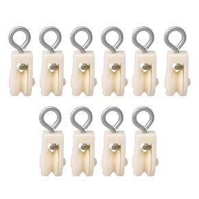 10 Pcs White Plastic Hanging Pulley Stainless Steel Adjustable Hook Nylon Pulley