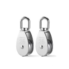 2Pcs M25 Single Pulley Block 304 Stainless Steel Swivel Cable Pulleys for Lifting/Hanging, Heavy Duty Rope Single Wheel Kit, Max-Load 150kg/330lbs