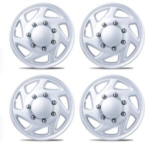 Mayde 16-Inch Hub Caps fits 1995-2019 Ford Van, Replacement Wheel Covers (Set of 4, Silver with Chrome Lug Covers)