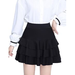Kangqifen Women Summer Layered Ruffled High Elastic Waist Skirt Black Skorts
