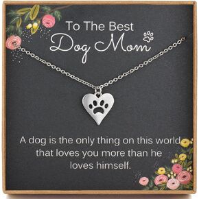 MADAOGO Dog Mom Gifts for Women, 925 Sterling Silver Dog Paw Necklace, Heart Pendant, Mother’s Day Gift for Dog Mom, Dog Lovers Necklace, Dog Memorial, Loss of Dog Sympathy Gift