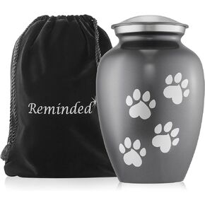 Reminded Pet Cremation Urns for Dog and Cat Ashes, Memorial Paw Print Urn - Large Up to 110 Pounds Gray