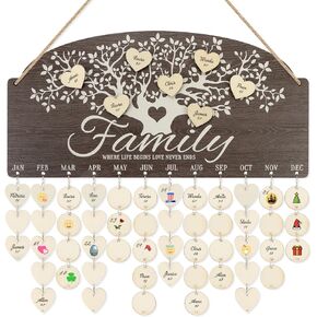 CHDITB Wooden 3D Family Celebrations Birthday Calendar Wall Hanging(16"x7"), DIY Birth Month Flowers Family Birthday Reminder Tracker with Tags, Custom Mother Gifts for Grandma