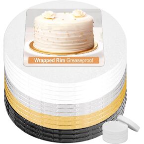 14 Pack Cake Drums 12 Inch in White, Black, Silver & Gold Color | Free Prop Up Tools | Fully Greaseproof 1/2" Thick Cake Rounds | Sturdy for Heavy/Tiered Cakes