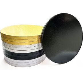 ANSSDO 12 Packs Thick Cake Drums, Greaseproof 8 inch Assorted Round Cake Drum in Gold Black Sliver White Cake Base, Cardboard Cake Boards for Presenting Heavy/Tall Tiered Cakes, Base para Pastel