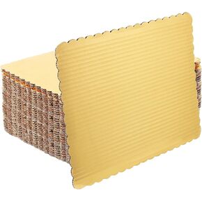 SHEUTSAN 40 Packs 14x10 Inches Gold Corrugated Cake Boards, Rectangle Laminated Quarter Cake Sheet, Grease Proof Scalloped Cardboard Cake Base for Pizza, Desserts and Pastries
