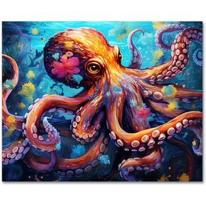 DIY Paint by Number Colorful Octopus, Paint by Numbers for Adults, Vibrant Octopus Underwater Adult Paint by Numbers, Kids on Canvas Wall Art, Paint by Numbers for Adults Beginner, 16x20 inch