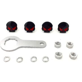 HTTMT- Motorcycle Chrome Gear Skull Zombie License Plate Mounting Hardware(Wrench Lockwasher Nut and 1/4 inch Screw) Compatible with Universal Most Sportbikes Streetbikes Bikes [P/N: MT414-001-CD]