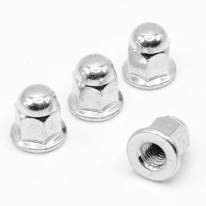 ReplacementScrews License Plate Retainer Screws/Nuts Compatible with Volvo V90 (Screws onto Existing Stud) - Tall Dome/Acorn Head with Flange - Stainless Steel Cap (Pack of 4)