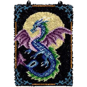KBMVP Latch Hook Rug Kits for Kids and Adults Large Size DIY Dragon Preprinted Pattern Crochet Kit Home Decor 25.4"X18"(Bule)