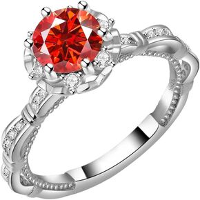 1.0ct Red Moissanite Ring for Women - Anniversary Engagement Jewelry 18K White Gold Plated S925 Silver Eternal Rings Gifts