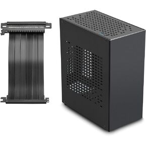 Aluminum Mini ITX Case with PCIe Riser, JOYJOM Mini PC Case, SFF Small Form Factor PC Case, TX Computer Gaming Case Supports GPU Graphics Card (Black)