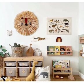 Charlbytion Wall Art Animal Head Hand Knitted Hanging,Cotton Thread Weaving Straw Cartoon Tassel Beard Lion Tiger Macrame Pendant Nursery Room Wall Decor for Home Decoration (ELPHANT, 16"*16")