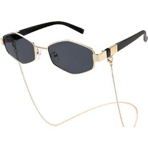 BOTEN Hexagon Sunglasses Womens Trendy 2024, Retro Designer Metal Classic Shades Sun Glasses with Chain