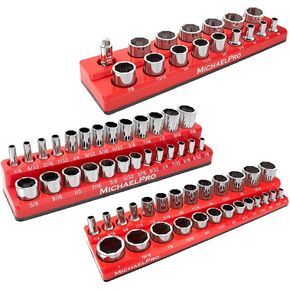 MichaelPro Magnetic Socket Organizer, Socket Tray, 3-Pc 1/4-inch, 3/8-Inch, & 1/2-Inch Magnetic Socket Organizer Tray in SAE for Toolboxes/Cabinets| MP014003