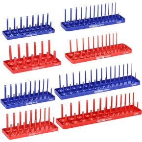 XJX 8-Piece Socket Organizer, 1/4 Inch, 3/8 Inch and 1/2 Inch Drive Socket Holder Metric SAE Socket Keepers Holds 176 Standard and Deep Size Sockets (Socket not Included)