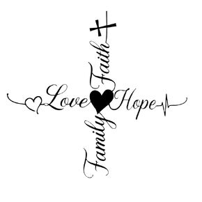 Family Cross with Heart Sticker Viynl Decal Sticker for Windows, Car Sticker | Cars Trucks Vans Laptops, Bumper Sticker, Size 6 (WHITE)
