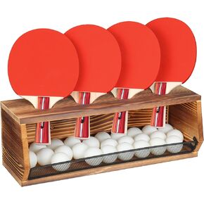 Ping Pong Storage Rack, Wall-Mount Table Tennis Paddle Display Holder with Ball Storage Shelf, Pine-Wood Ping Pong Racket Organizer Accessories Set for Game Room, Bar, Garage, Office, Home