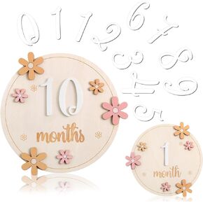 Beeveer Baby Monthly Milestone Cards with 11 Interchangeable Number Set of 12 for Baby Growth Recording Daisy Wooden Bohemian Milestone Blocks Baby Months Signs Baby Boy Baby Girl Photo Props (Lovely)