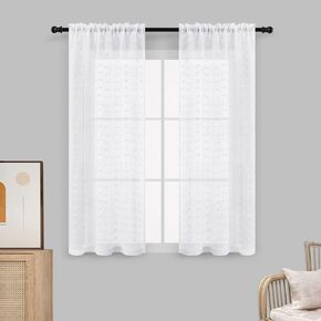 Guken Sheer Curtains 96 Inch Length 2 Panels Sets for Living Room Bedroom 52 Inch Width Farmhouse Boho Drapes Light Filtering Pom Pom Curtains Tufted Semi Sheer Kids Rod Pocket,White,W52xL96