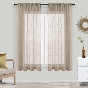 Guken Sheer Curtains 72 Inch Length 2 Panels Sets for Living Room Bedroom 38 Inch Width Farmhouse Boho Drapes Light Filtering Pom Pom Curtains Tufted Semi Sheer in Kuwait