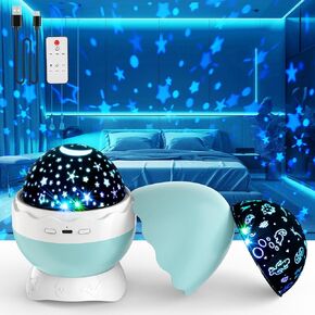 Night Light for Kids - Star Projector for Bedroom with 2 Theme(Dinosaur & Starry Sky - Night Lamp,4 LED Bulbs 9 Light Color Changing with USB Cable - Dinosaur Egg Design,Unique Gift- Blue.