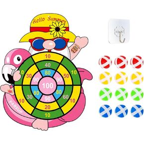 Hawaii Dart Board Set, Tropical Party Supplies, Hello Summer Dart Shooting Indoor Outdoor Hawaiian Party Dart with 12 Stick Balls, Hook