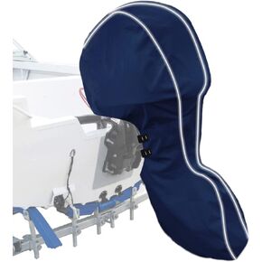 600D Fade and Crack Resistant Trailerable Full Outboard Motor Cover,Waterproof and UV-Proof Boat Motor Cover,Boat Engine Cover with Reflective Strips and Adjustable Strap Gray(Fits 8-15 HP)