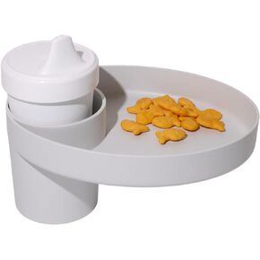 My Travel Tray Oval, USA made. Extend your current cup holder to hold your CUP PLUS A TRAY for snacks, toys and accessories. Use in a Car Seat, Booster, Stroller, Golf Cart, Outdoor Chair.(Slate Gray)