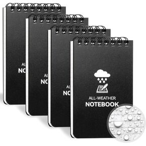 COIDEA Waterproof Notebook, 4 Pack Top-Spiral Pocket Notepad, 3" x 5" Weatherproof NotePad, All Weather Police Pocket Notebook Little Memo Steno Note Pads for Outdoor Office School Recording