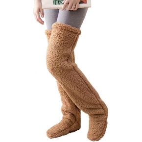 Women's Over Knee Fuzzy Socks Slipper Stockings Winter Fluffy Thigh High Leg Warmers Plush Sleeping Socks