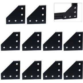10pcs 2020 Corner Bracket Plate Anodised L Shape 5 Hole 90 Degree Outside Joining Plate for 20 x 20mm Series Aluminum Extrusion Profile Black