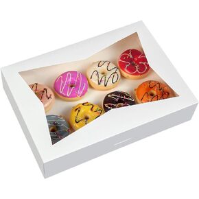 ONE MORE [15-Pack] 14 x10 x 3inch White Lock Corner Window Bakery Cookie Boxes, Large Paperboard Container with PVC Windows for Pie