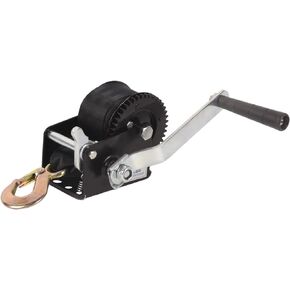 LCyindu 800lbs Capacity Boat Trailer Winch Heavy Duty Hand Winch with 16.4ft Polyester Strap,Ratio 3.2:1 Gear Crank Strap Gear Winch Two-Way Ratchet with Hook for Boat Trailers ATV RV Truck