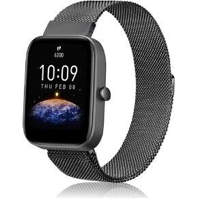 Amzpas Metal Bands for Amazfit Bip U Pro/ Bip U/ Bip 3 Pro/ Bip 3/ Bip S / Bip S Lite/ Bip Lite, 20mm Adjustable Stainless Steel Replacement Strap with Magnetic Buckle, Breathable Quick-Release Wristband for Women Men