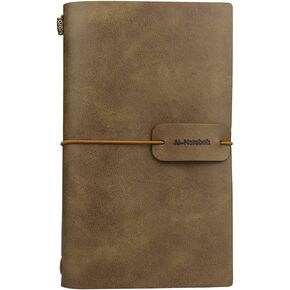 ai-natebok Travel Journal Notebook Vintage Retro Handmade Leather Lined Journal Refillable Note Book for Taking Notes, 4.72 X 7.87inch (White Coffee)