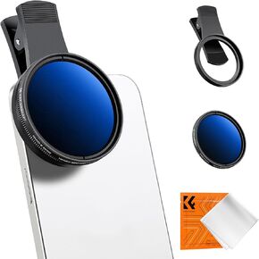 K&F Concept 52mm Clip-on ND2-400 Phone Camera Lens Filter Kit, Adjustable Neutral Density Filter Compatible with iPhone 15 14 13 12 11