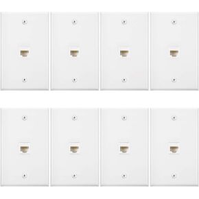 8 Pieces Ethernet Wall Plate, RJ45 Cat6 Female to Female Jack Inline Coupler Plates Ethernet Cable Faceplates with Single Port (White)