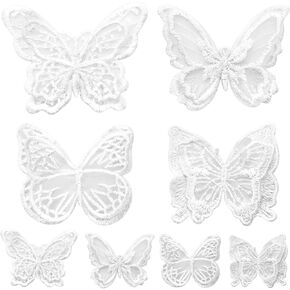 12pcs 4 Styles Lace Butterfly Applique Double Layers Butterfly Embroidered Patches Butterfly Appliques for DIY Crafts Sewing Clothes Dress Hair Ornaments Wedding Decor(White)