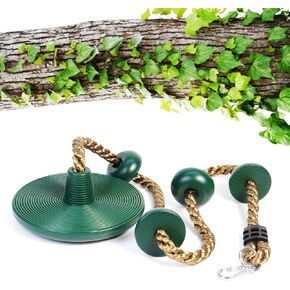Tgzwme Climbing Rope Tree Swing with Platforms and Disc Swing Seat Set Outdoor Playground Accessories for Kids Including Hanging Strap & Carabiner